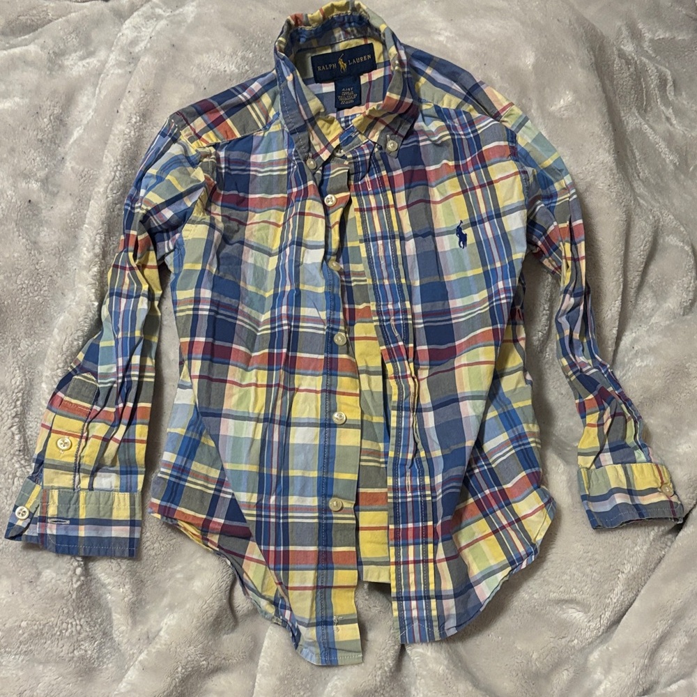 Ralph Lauren Yellow, Blue & Red Plaid Button-Down Shirt - Boy